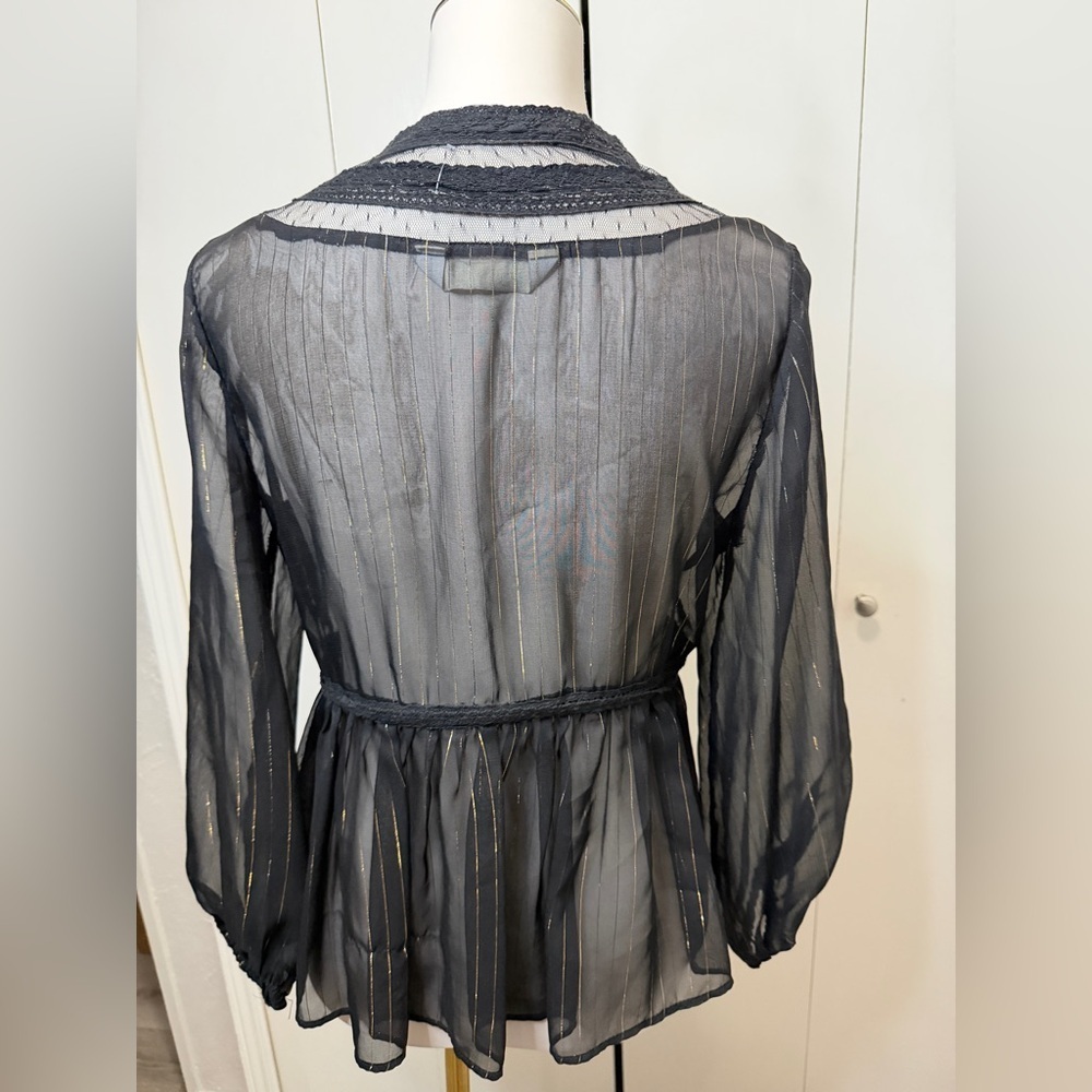 Zara Black Sheer Blouse with Gold Accents - Picture 4 of 10